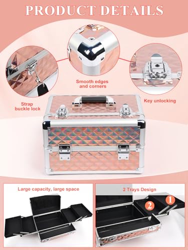 Black Portable Makeup Train Case with Lock and Shoulder Strap W223014