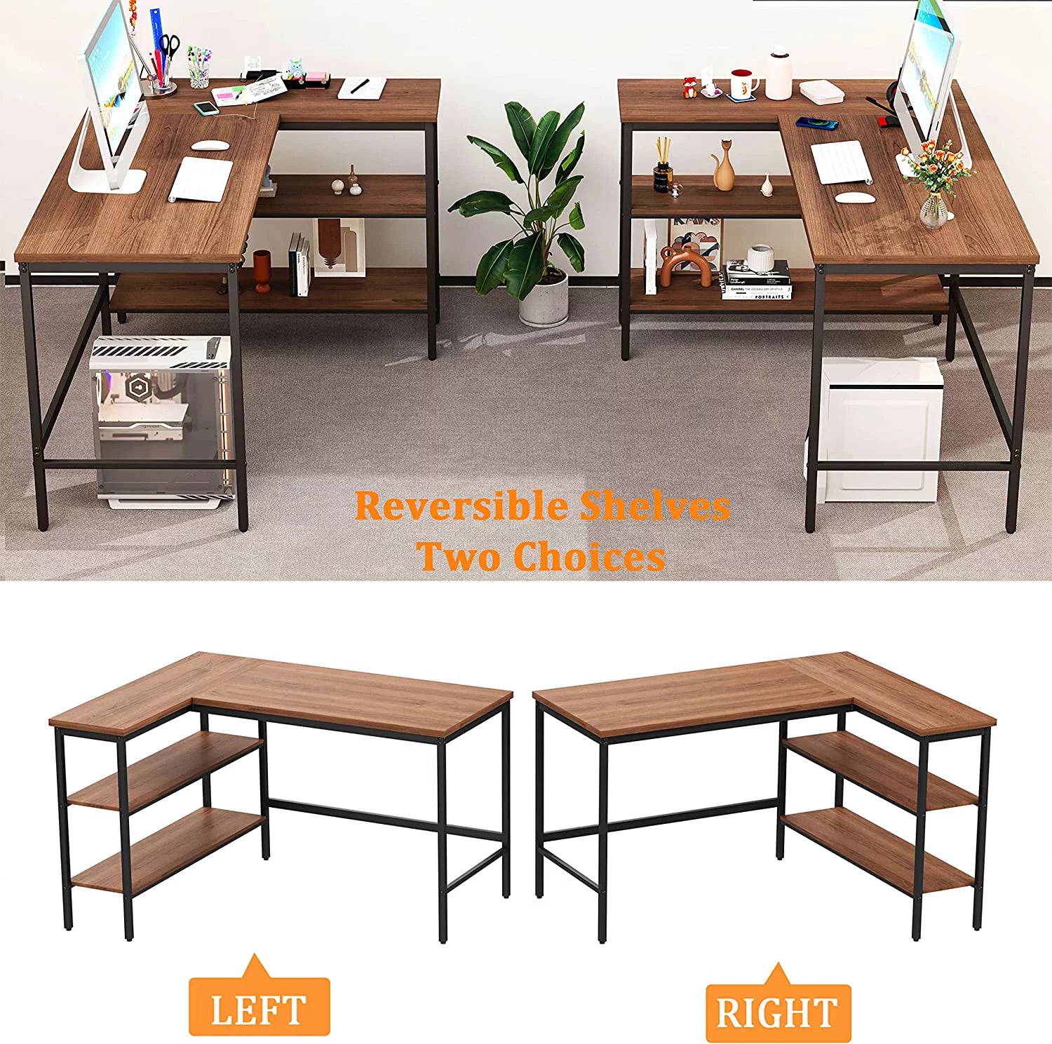Brown L Shaped Corner Computer Desk 46" T8673