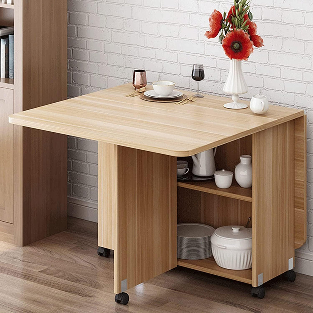 Expandable Rectangle Wood Drop Leaf Dining Table with 6 Wheels H286