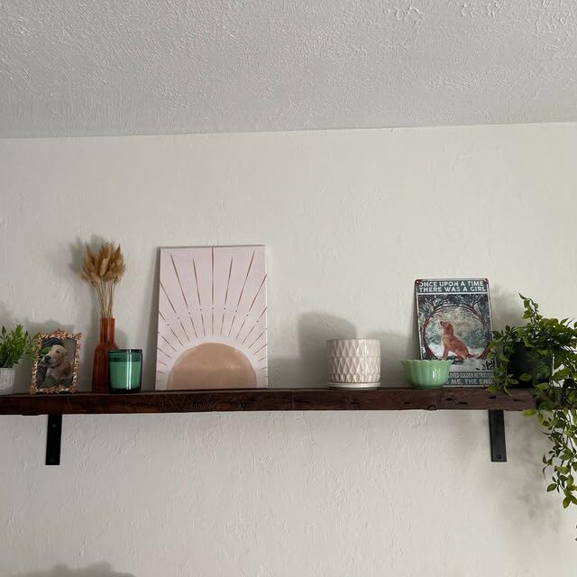 Reclaimed Wood Wall Shelf with Steel Angle Brackets, 36" L x 6" D, Unfinished Z4419