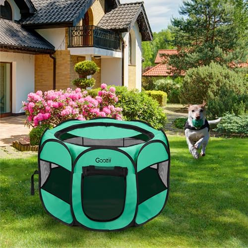 Green Collapsible Dog Playpen with Bottom Roof Cover W13786