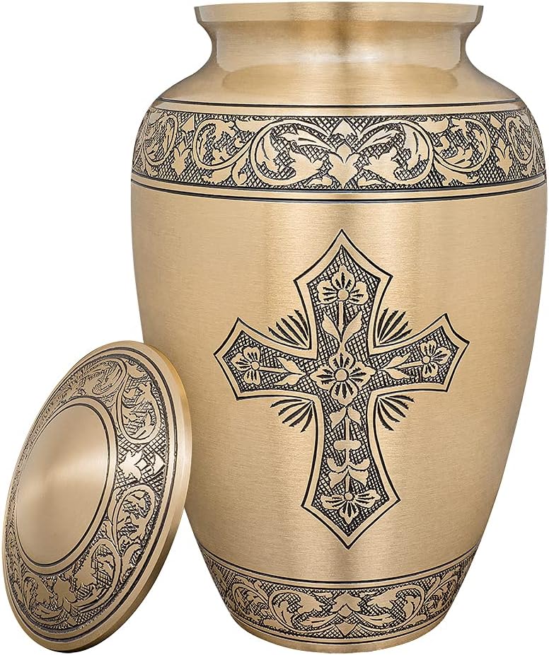 Cremation Urns, 0.75 Lbs., 2.75" x 1.75", Cross Bronze P513