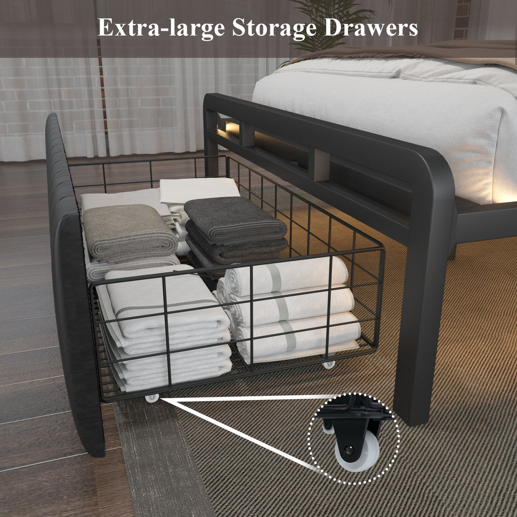 Black Full Bed Frame with Storage Headboard and Drawers O4591