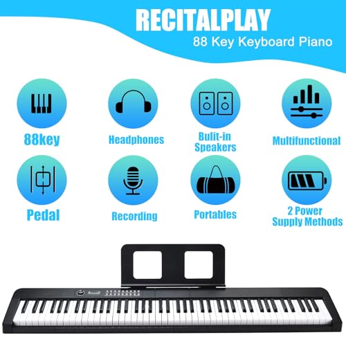 88 Key Semi Weighted Digital Piano with Music Stand, Sustain Pedal, Bluetooth, Carrying Case, Headphones B767045