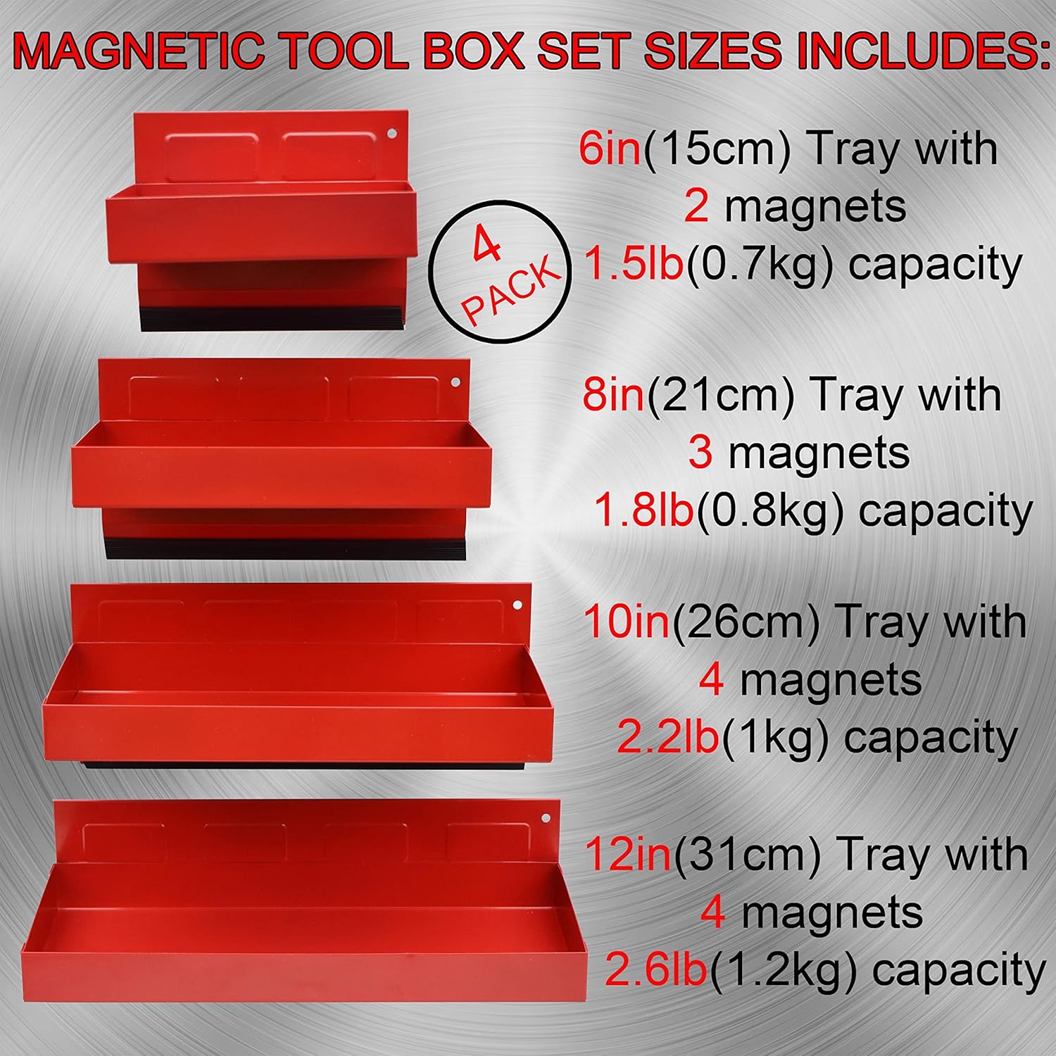 Magnetic Shelf 4-Pcs Set - Red Metal Tool Box with Strong Magnets - Pack of 2 U293