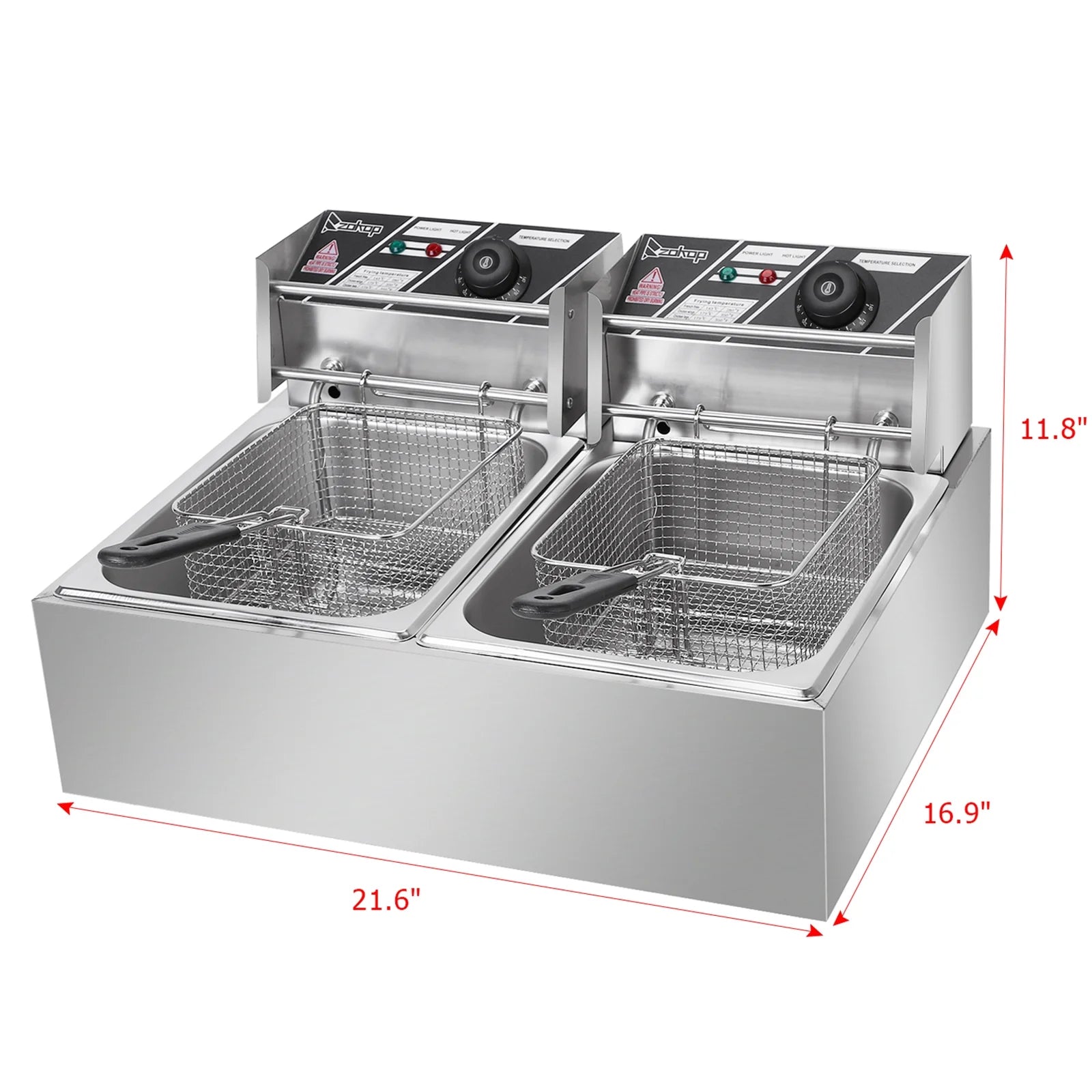 12L 5000W Electric Countertop Deep Fryer Dual Tank Stainless Steel F53276