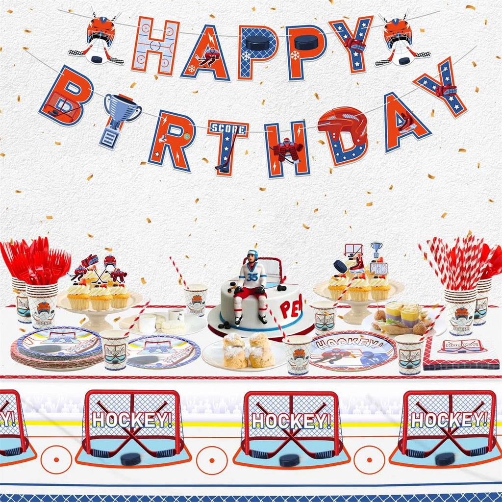 122 Pcs Hockey Plates Napkins Tablecloth Set O48254