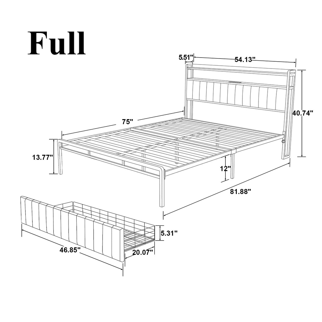 Black Full Bed Frame with Storage Headboard and Drawers O4591