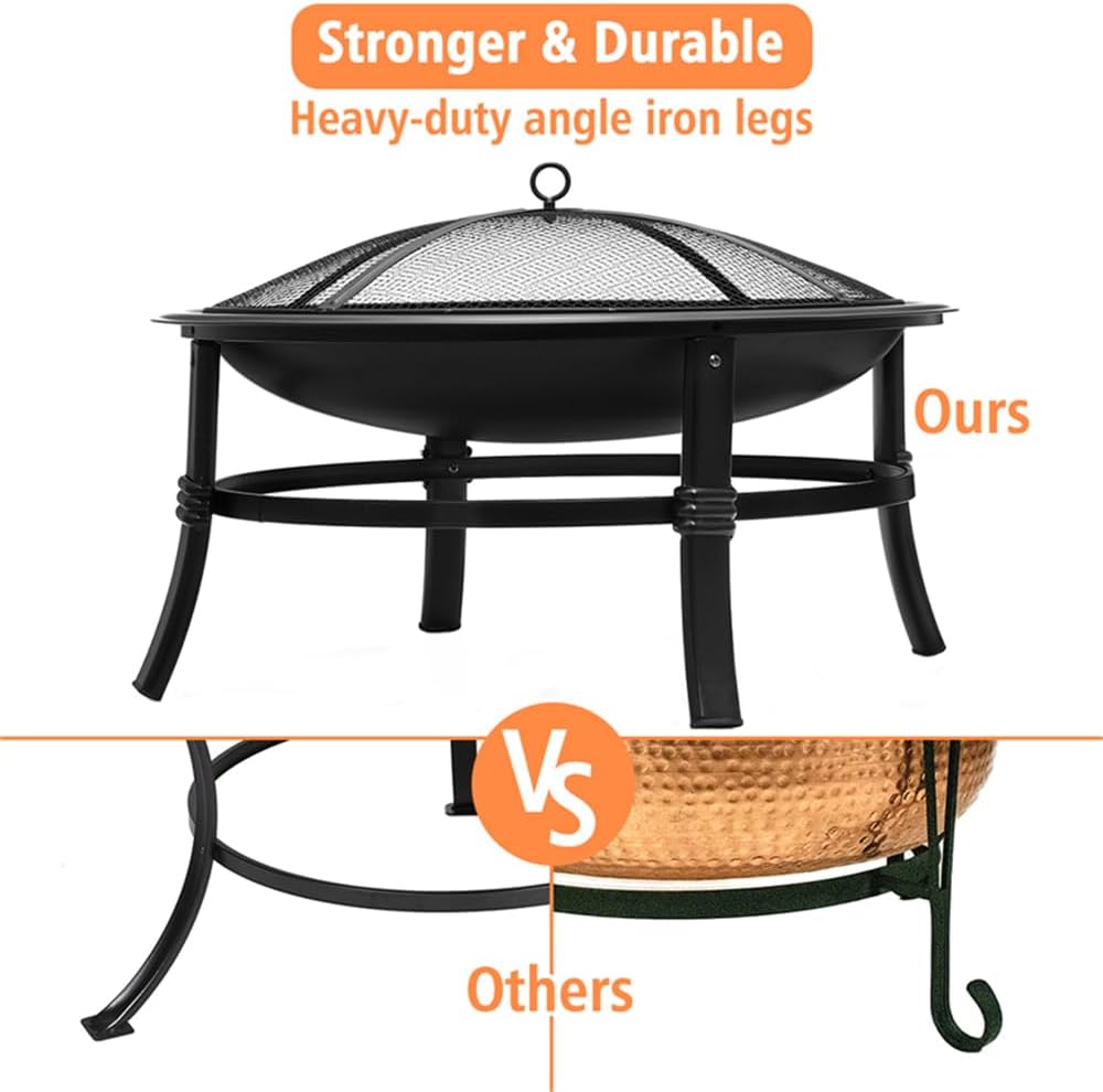 26 inch Wood Burning Fire Pit Bowl with Spark Screen S628690
