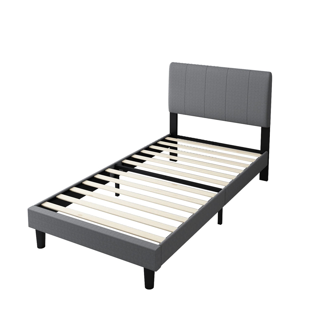 Grey Twin Size Fabric Upholstered Platform Bed Frame W1219