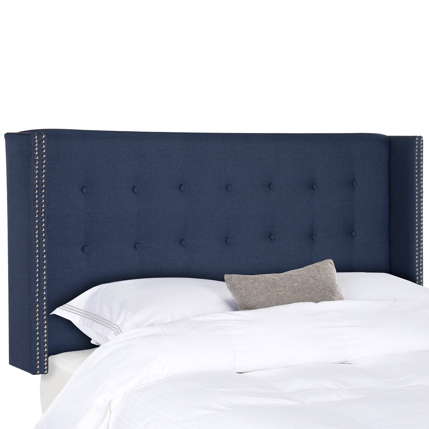 Navy Linen Tufted Winged Headboard Queen E85477