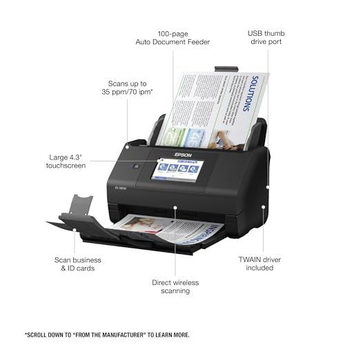 Wireless Color Duplex Desktop Document Scanner with 100-sheet Auto Document Feeder and 4.3" Touchscreen I813