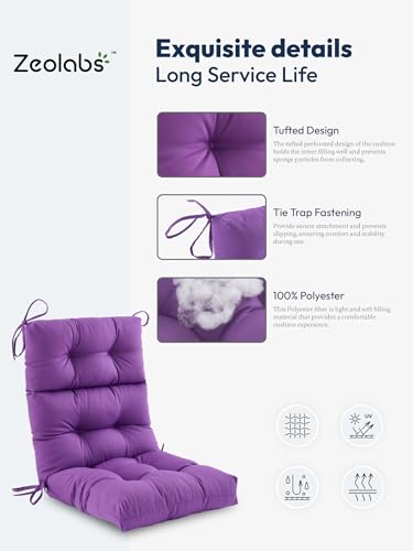 Purple Water Resistant Tufted High Back Chair Cushion with Ties N5678
