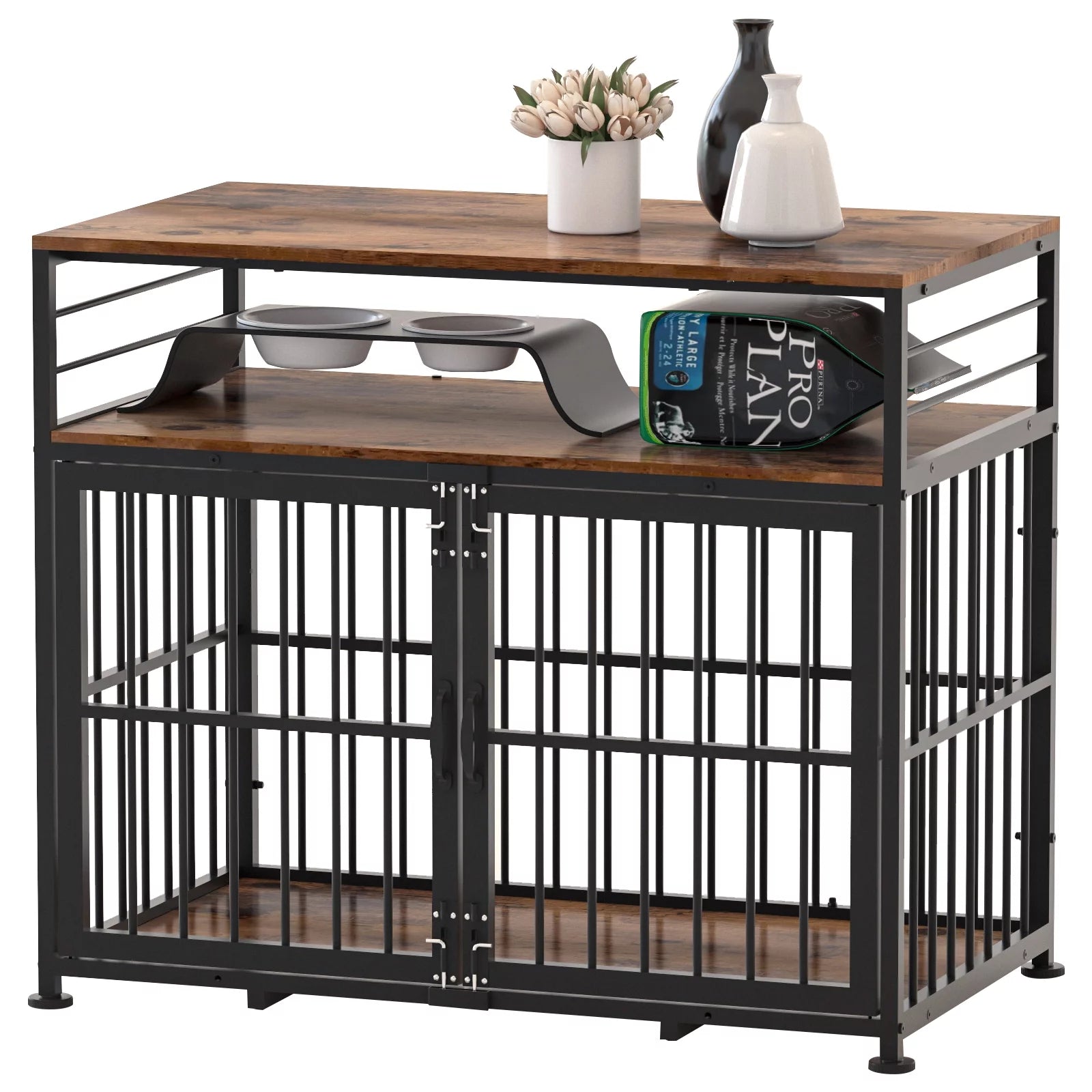 Brown 40" Wooden Dog Crate Furniture with Storage Shelf P713633