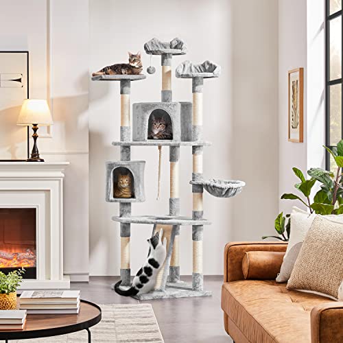 Dark Gray and White Multi-Level Cat Tree with Scratching Posts K552480