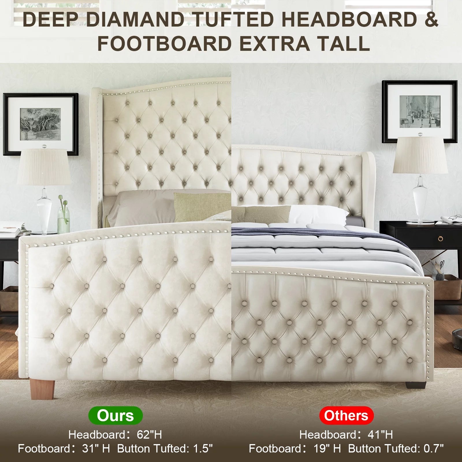 Cream Queen Size Platform Bed Frame L449799