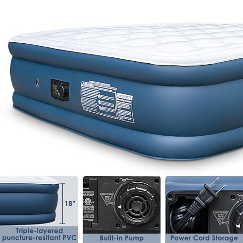 Queen Air Mattress with Built in Pump, 18" Elevated Inflatable Blow Up Mattress E603