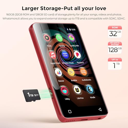 160GB MP3 Player with Bluetooth and WiFi, 4" Touch Screen Android MP4 MP3 Player (Black) I716484