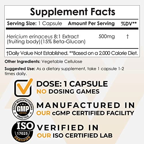 Lions Mane Mushroom Capsules 500mg 60 Count Z45709