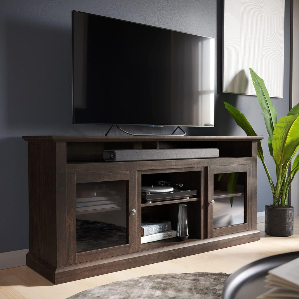 Gray Wash Electric Fireplace TV Stand with Open Storage Shelves & Cabinets H67177