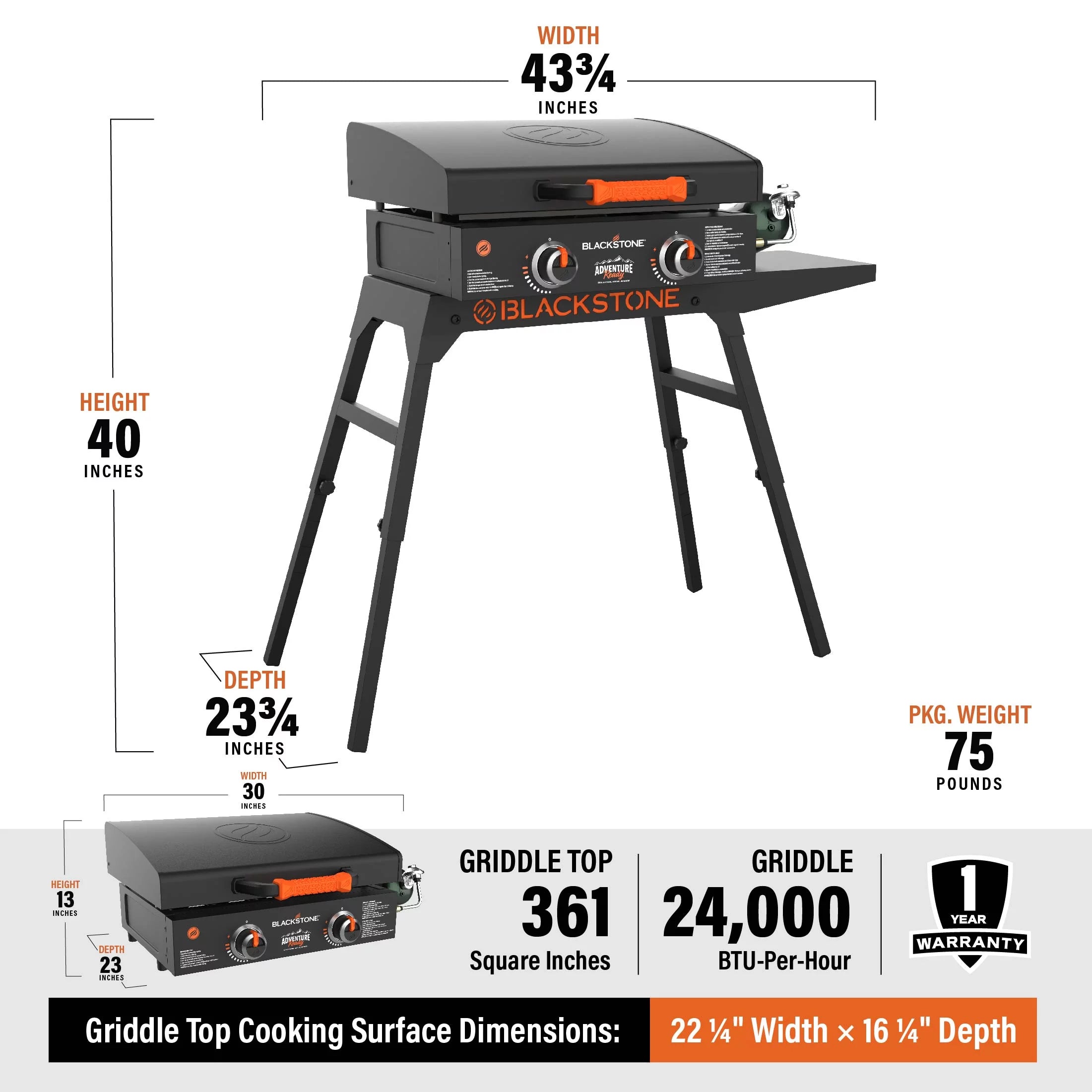 22 Propane Griddle with Stand and Adapter Hose G581