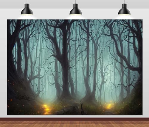Haunted Mist Forest Backdrop 12x10ft Fabric Creepy Scene Dark Pathway Scary Trees Spooky Foggy Woods Background Z1339