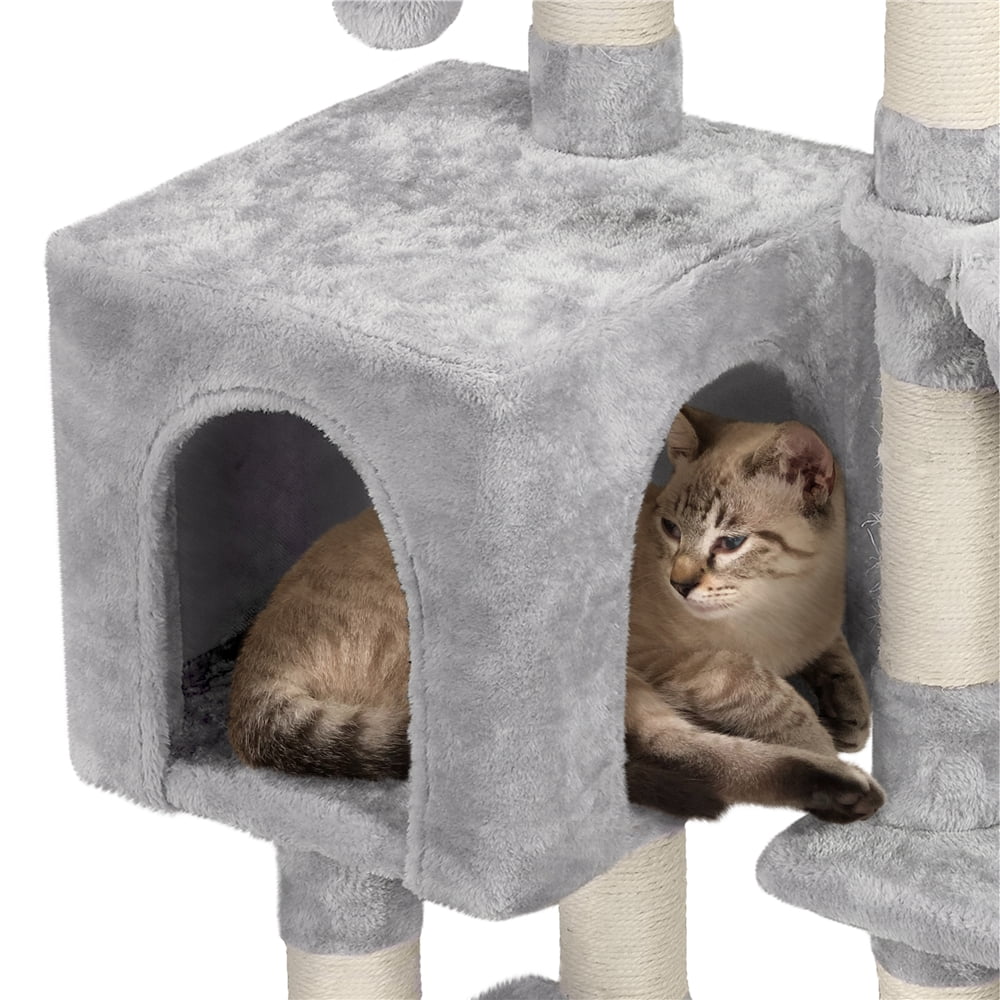 38" Light Gray Cat Tree with Condo Perch Basket Scratchers Y94076