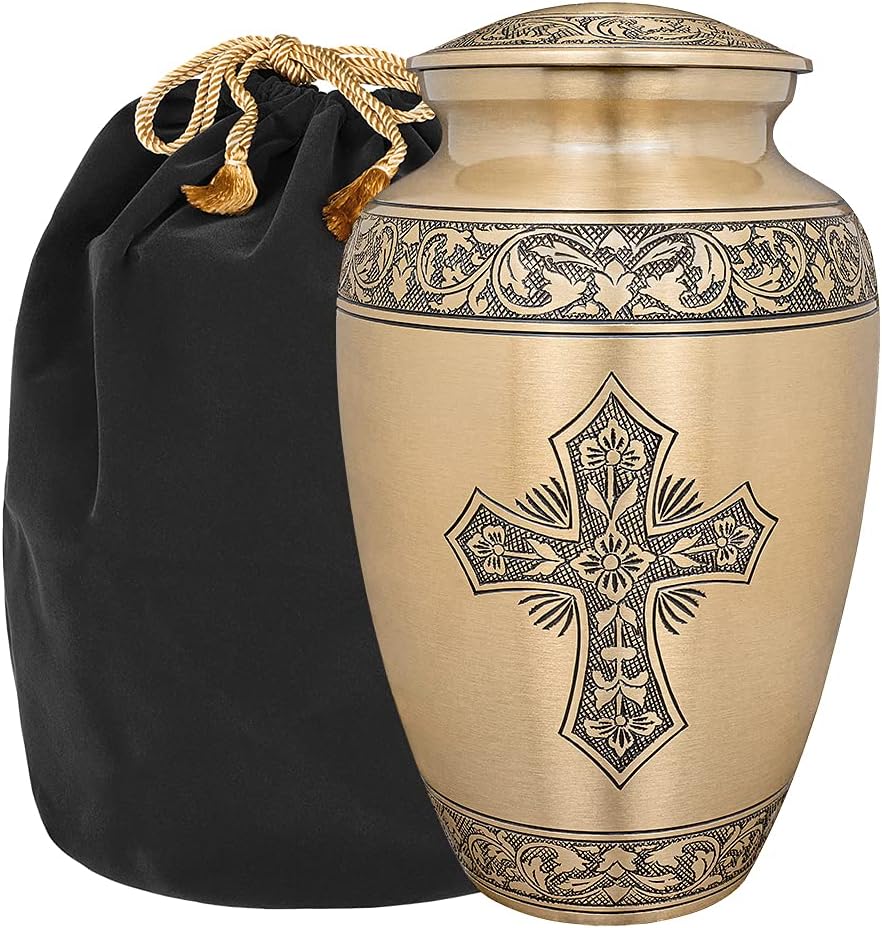 Cremation Urns, 0.75 Lbs., 2.75" x 1.75", Cross Bronze P513