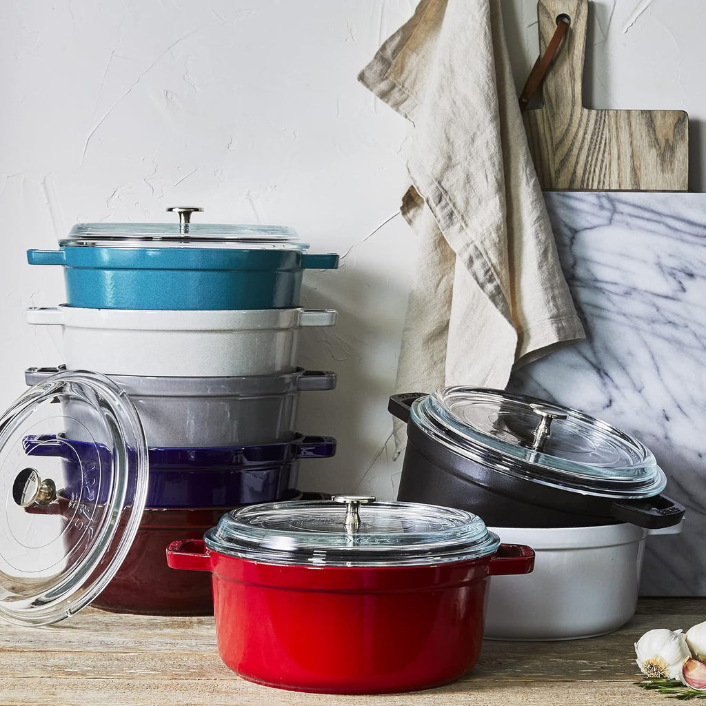 Black Cast Iron Dutch Oven 4-qt Round Cocotte with Glass Lid Y62022