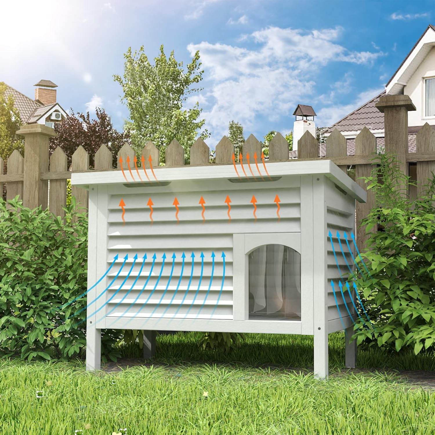 Outdoor Solid Wood Cat House with Waterproof Roof 31.9" Lx18.9 Wx23.6 H U666275