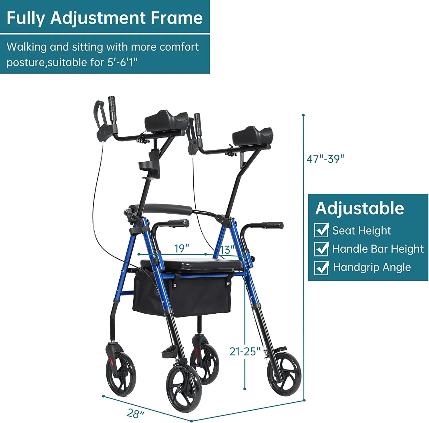Red Aluminum Upright Rollator Walker with Seat and Backrest A32531