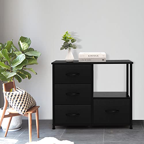 4 Drawer Fabric Storage Tower with Shelves, Dark Grey X65982