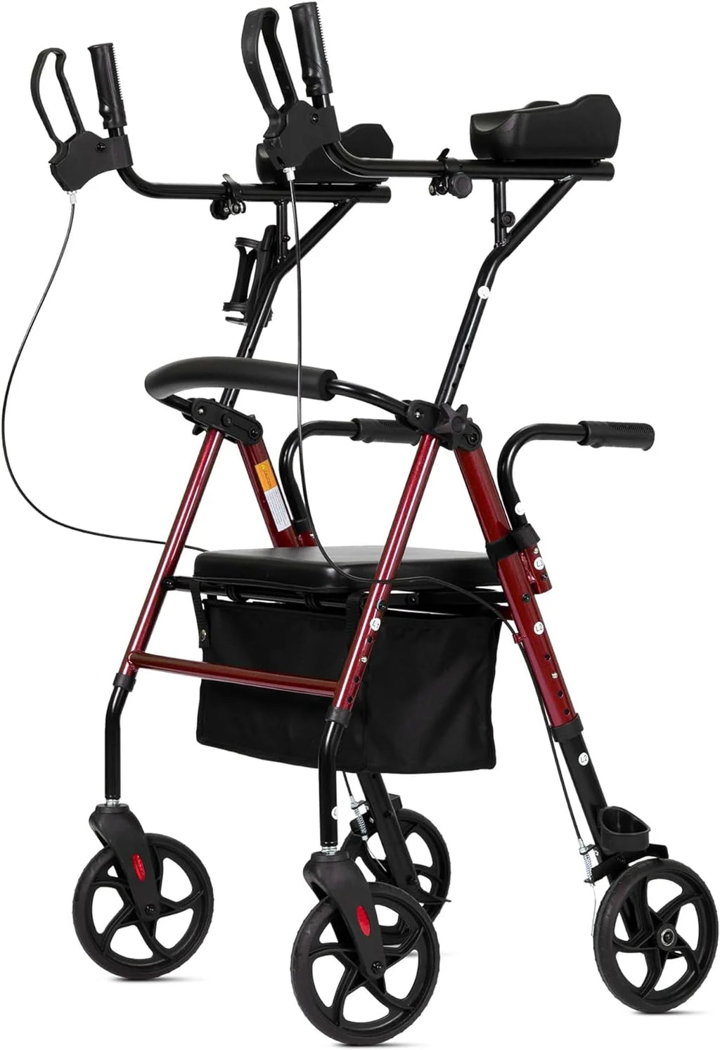 Red Aluminum Upright Rollator Walker with Seat and Backrest A32531