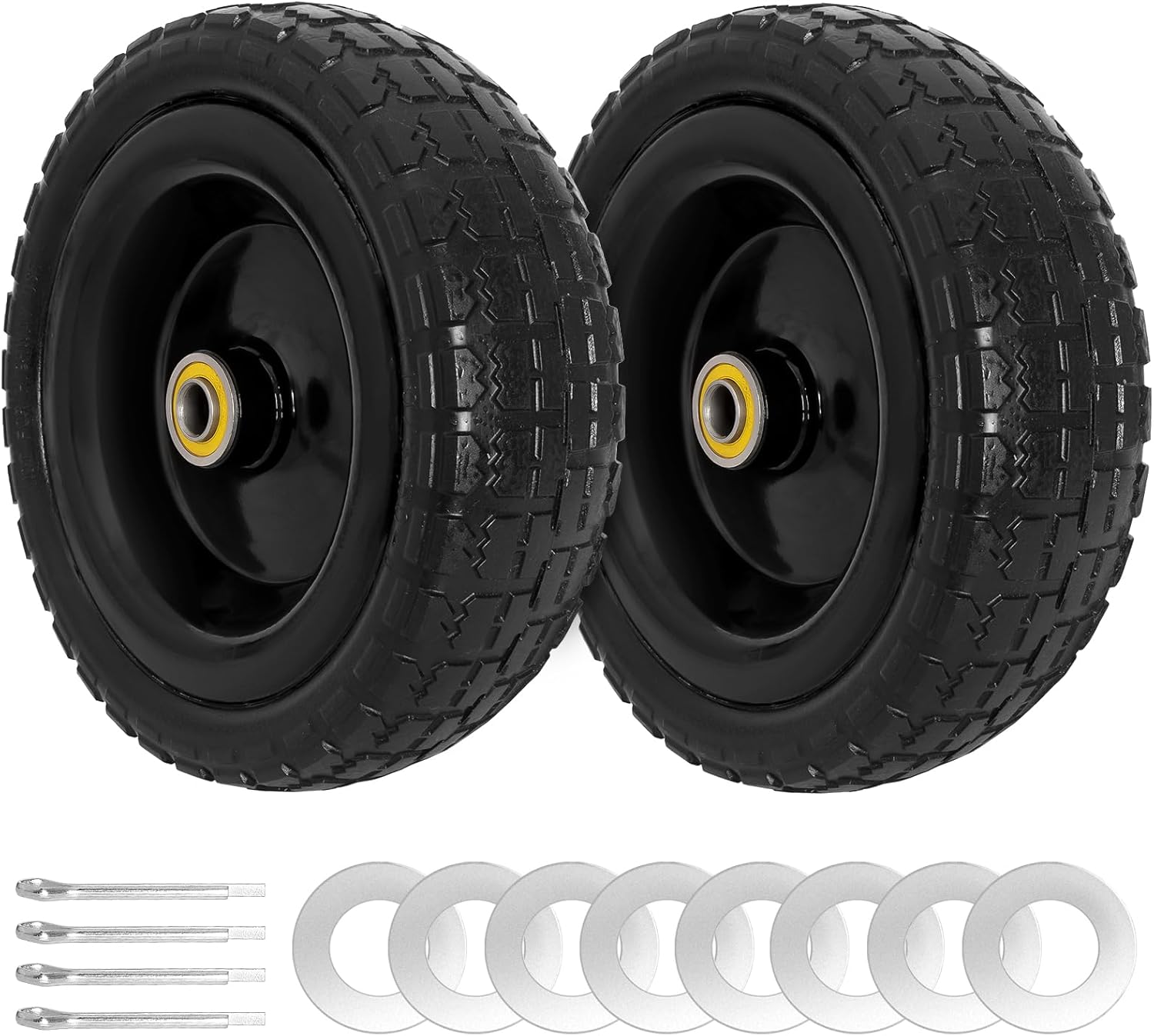 2 Pack 10" Flat Free Solid Rubber Tire and Wheel O22785