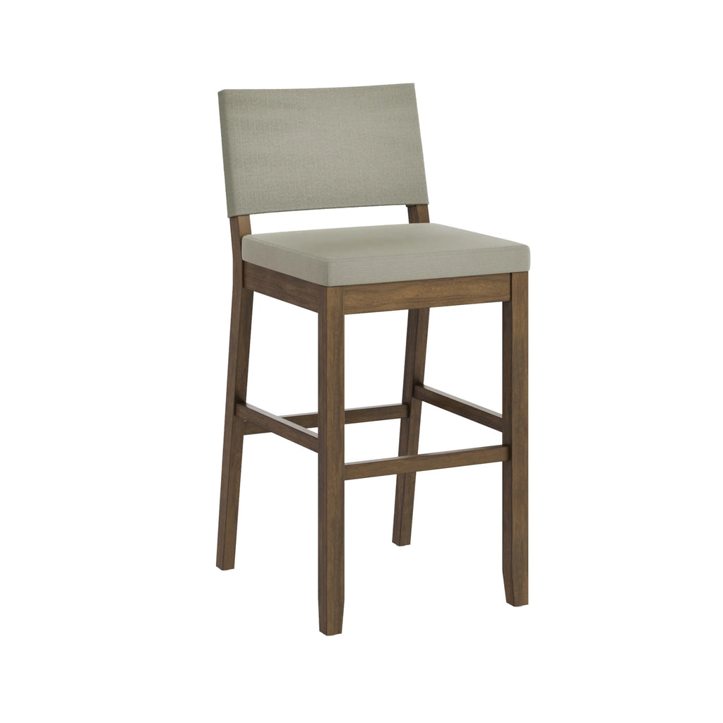 Light Gray Upholstered Bar Stool with Back and Solid Rubberwood Legs T777