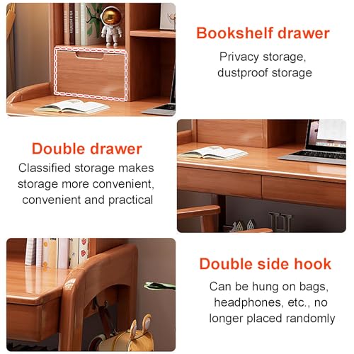 White Solid Wood Writing Desk with Drawers and Shelf V9541