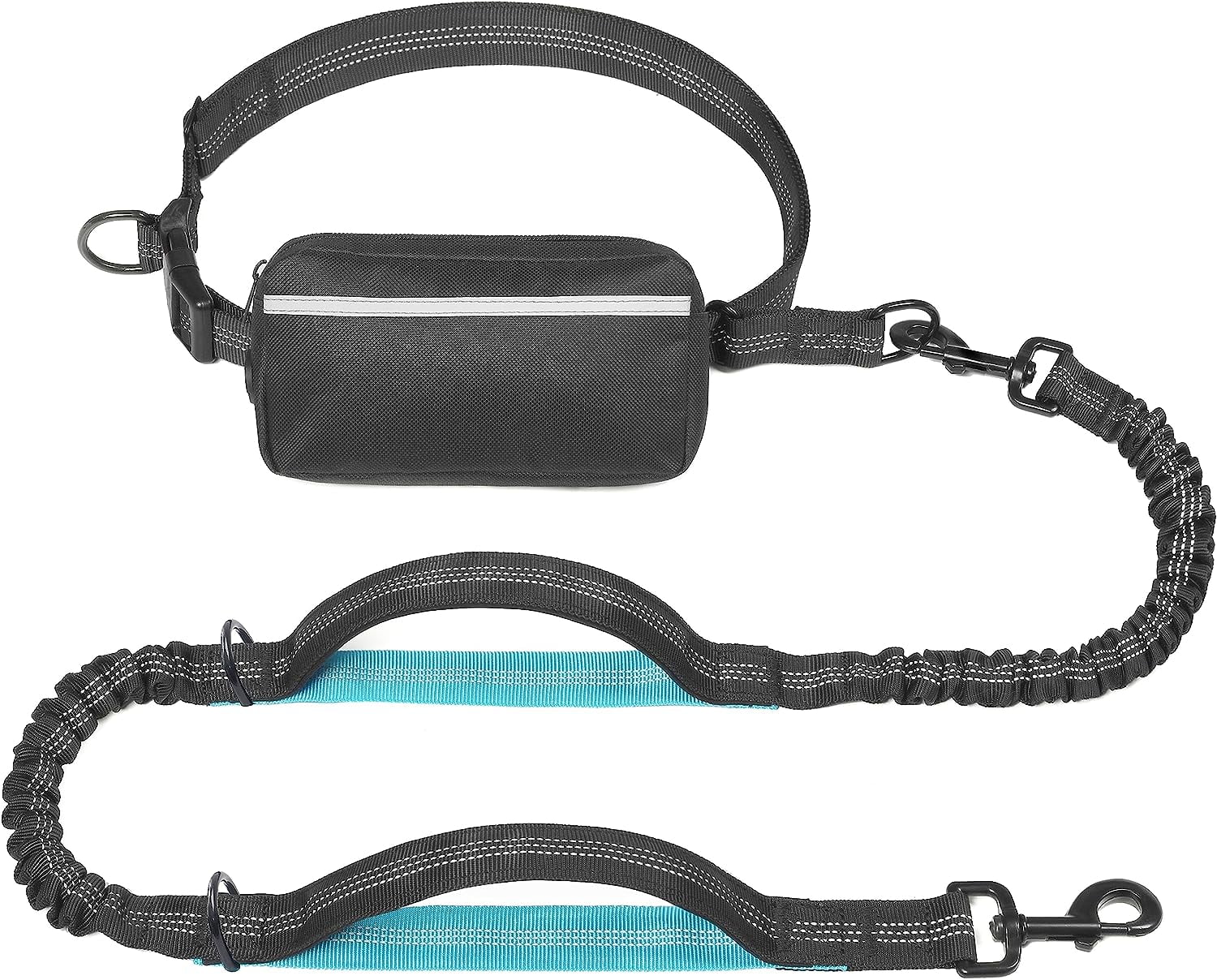 Hands Free Dog Leash with Zipper Pouch, Dual Padded Handles and Durable Bungee, Black Q151