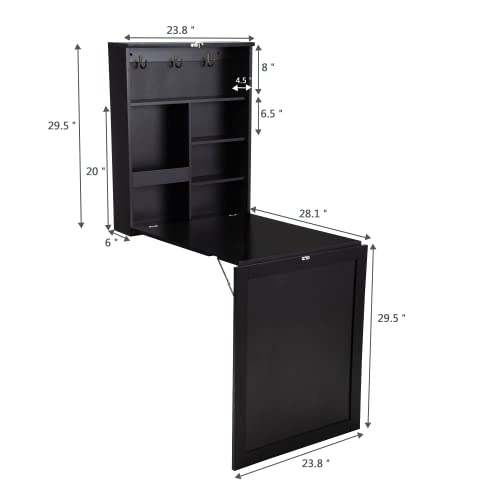 Black Folding Wall Mounted Table with Storage S996388