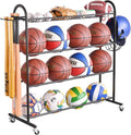 Basketball Rack with Baseball Bat Holder and Hooks, Powder Coated Steel H653