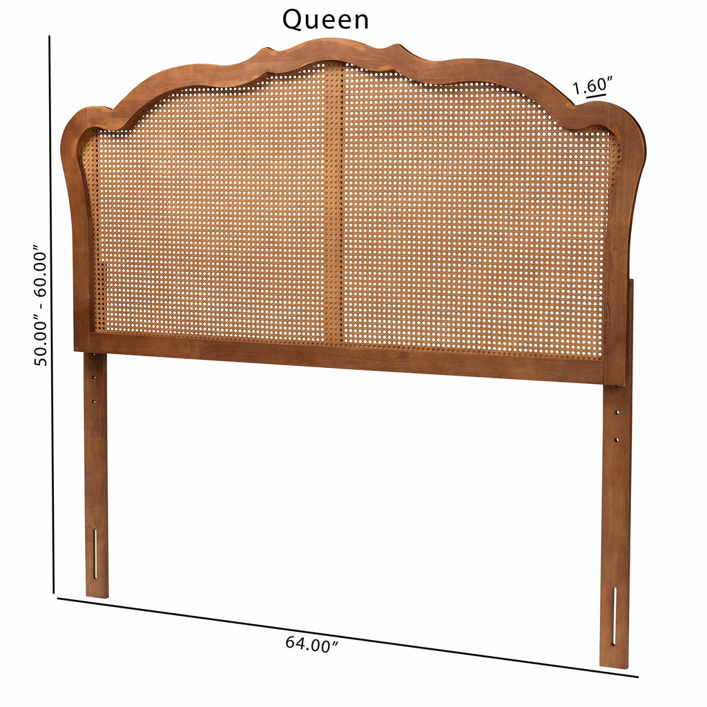 Ash Walnut Finished Wood Queen Size Headboard with Rattan A26517