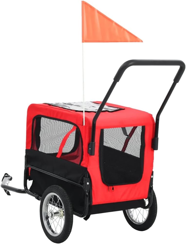 Red and Black Folding Dog Bike Trailer and Jogging Stroller R21672