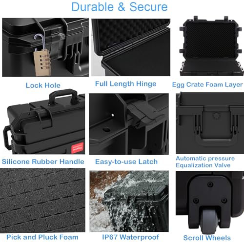 27 Inch Waterproof Hard Case with Wheels Customizable Foam W953