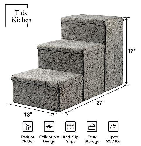 Collapsible Adjustable Pet Stairs with Storage (Grey) V586366