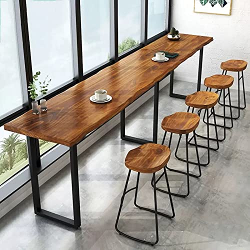 86.6" Brown Solid Wood Rectangular Bar Table with 4 Stools D803