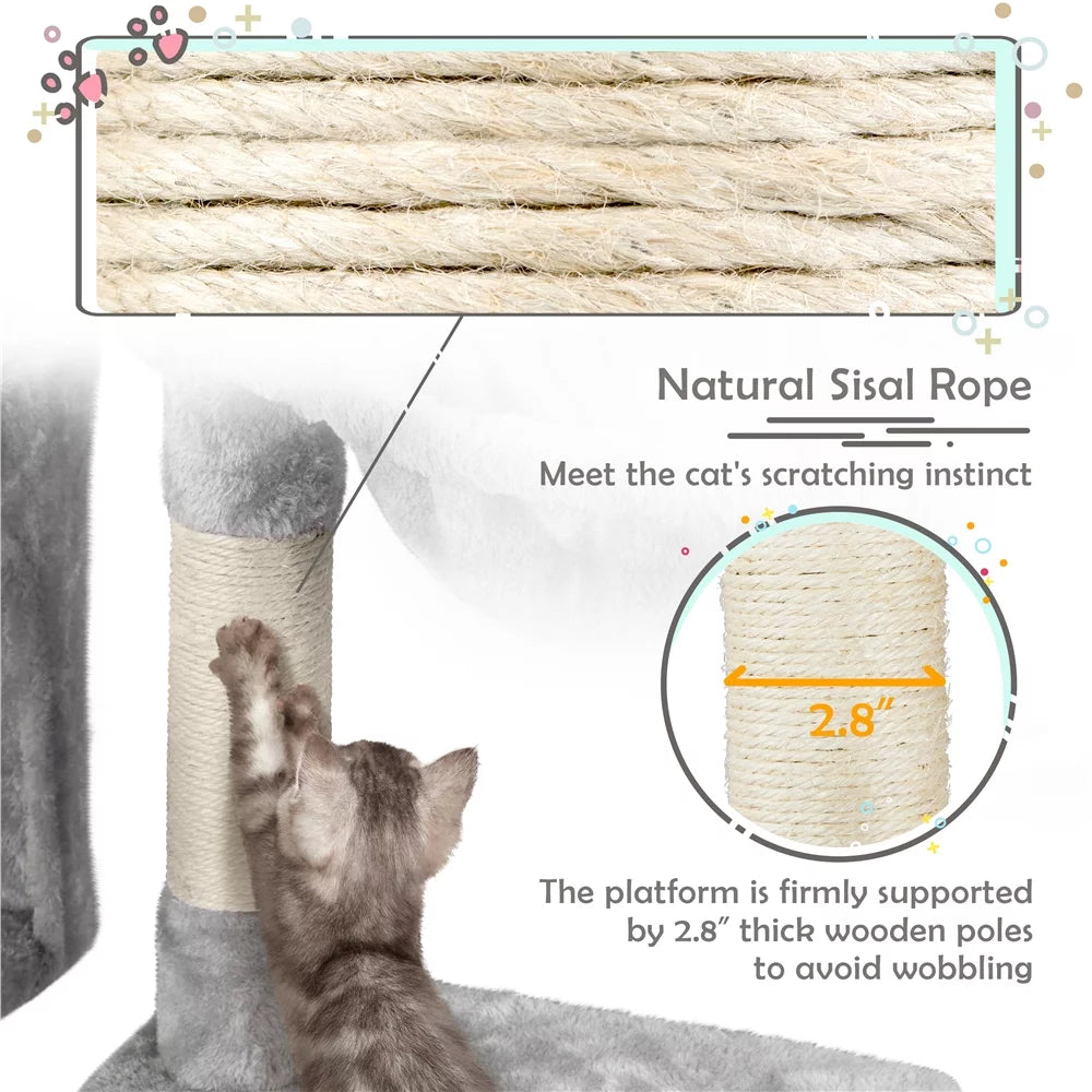 38" Light Gray Cat Tree with Condo Perch Basket Scratchers Y94076