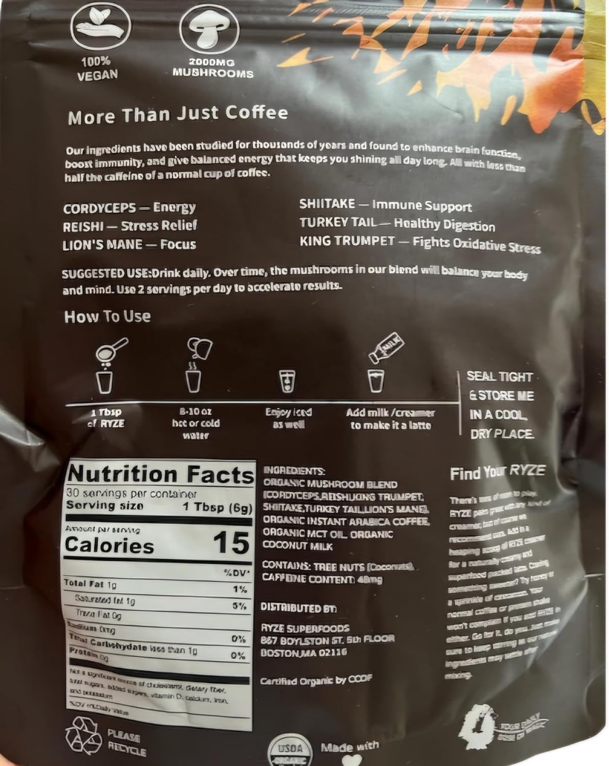 1Pack Mushroom Coffee (30 Servings) Organic with Cordyceps R58123