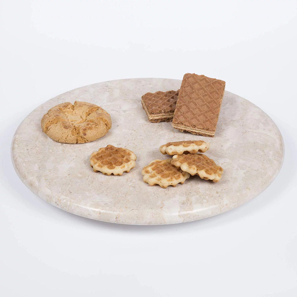 Natural Champagne Marble Lazy Susan Turn Table Serving Board J53850