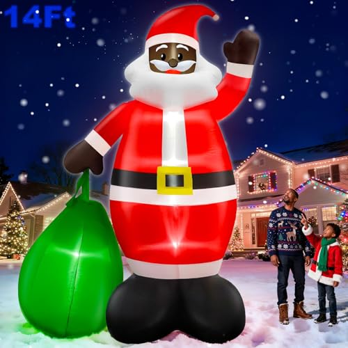 14 Ft by 8.5 Ft Giant Christmas Inflatable Santa Claus with Gift Bag Outdoor Decorations Y89739