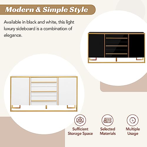 White and Gold Buffet Table with 3 Drawers 2 Doors B10814