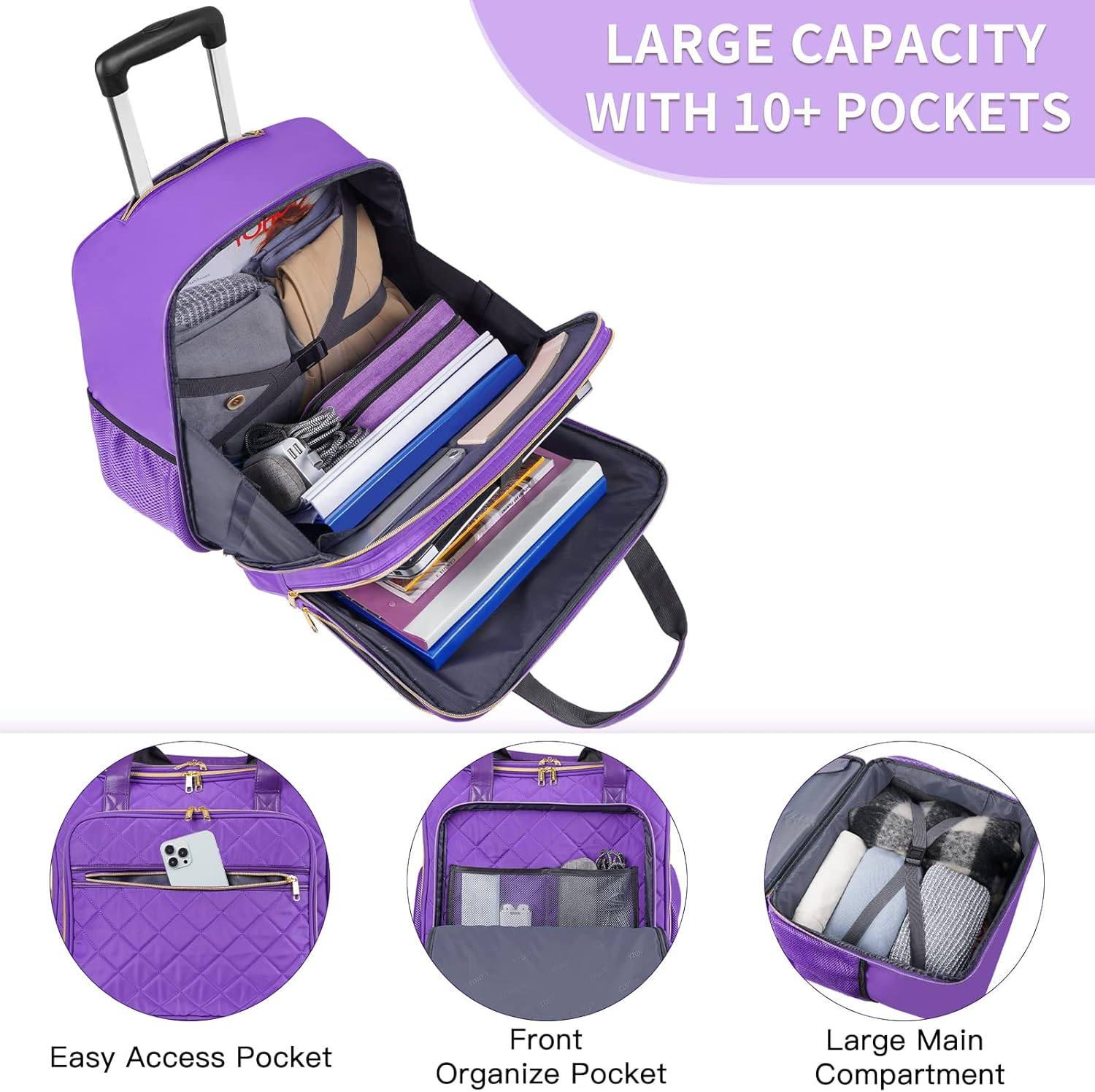 Purple 17.3 Inch Rolling Laptop Bag with Wheels J592